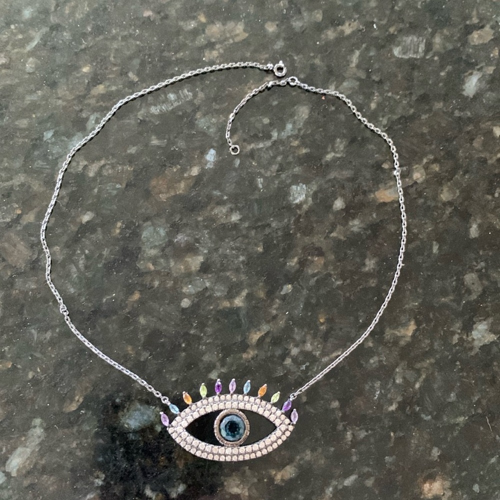 SNJ Sterling Multi-gem Evil Eye Necklace